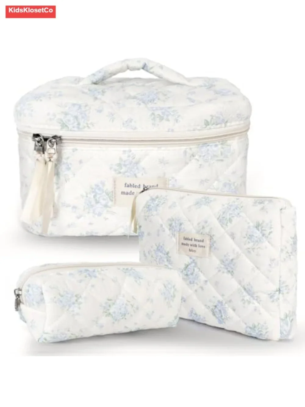Quilted Cotton Makeup Bag Set Travel Cosmetic Pouch Cute Floral Toiletry Case
